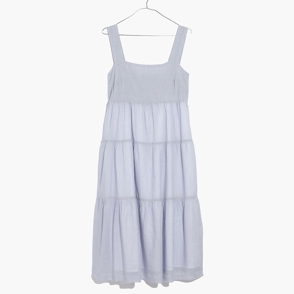 Madewell Button-Back Tiered ‘Striped Midi Dress’ in Light Blue - Picture 1 of 8